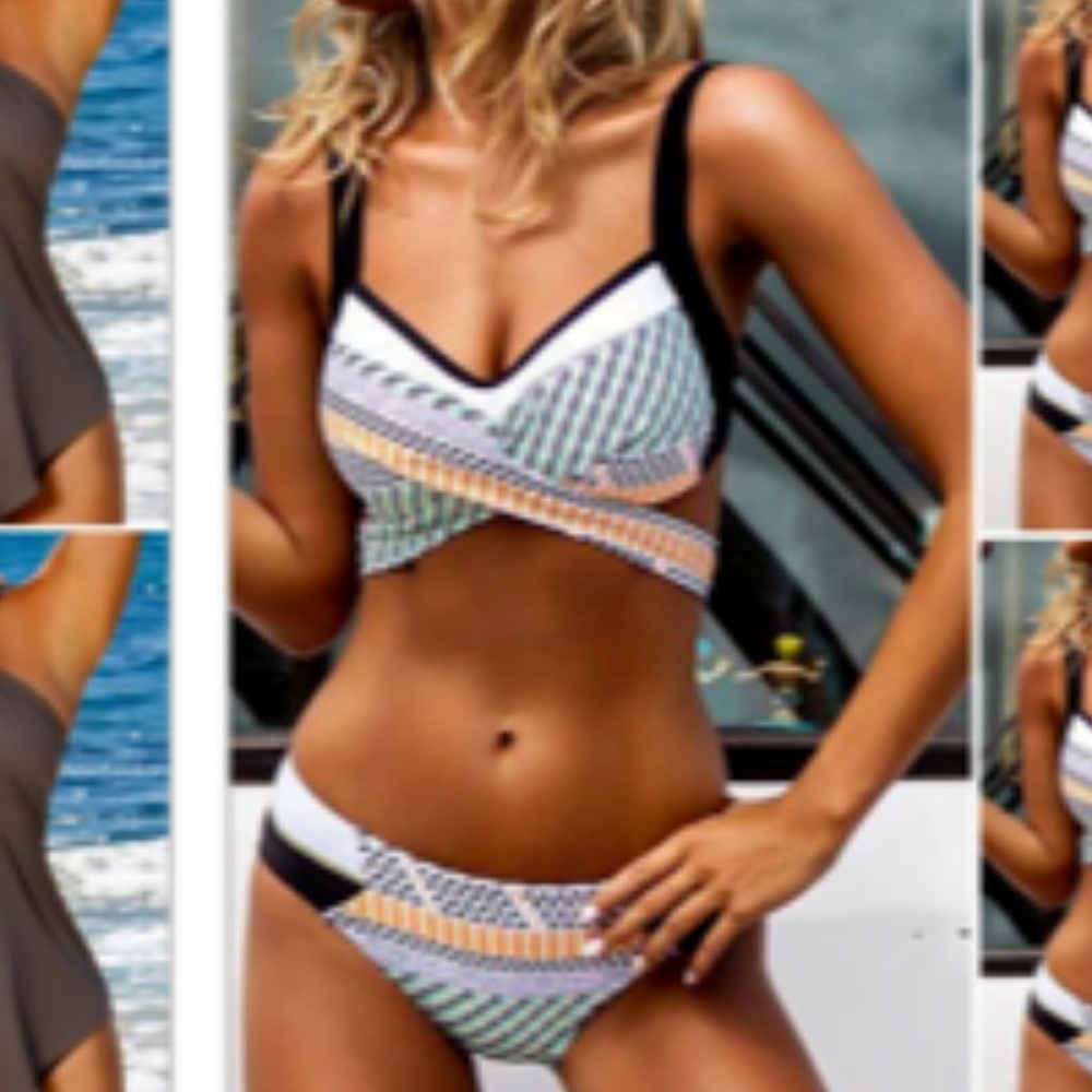 Printed Low Waist Padded White Bikini Set